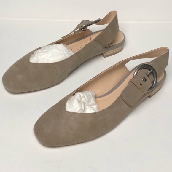 Sole Society Shoes - Sole Society Topanga Suede Mushroom/Tan Slingback Flats w/ Buckles Size 7M